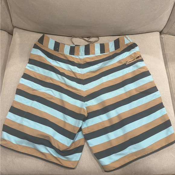Patagonia Men's Blue and Tan Striped Board Shorts - Picture 3 of 3